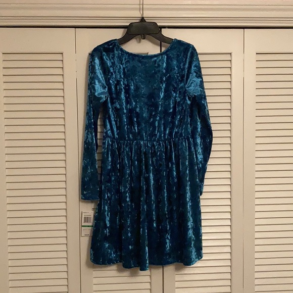 Girls dress, crushed velour look, turquoise blue - Picture 2 of 3